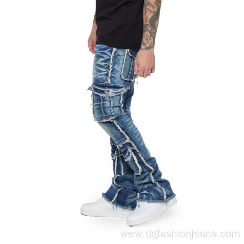 Vintage Wash Slim Fit Men Stacked Denim Jeans